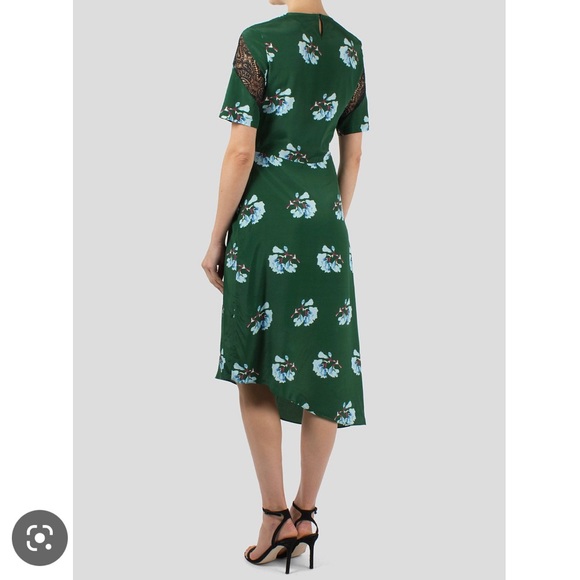 Maje | asymmetrical | black lace neckline | floral | silk |midi dress. - Picture 2 of 9